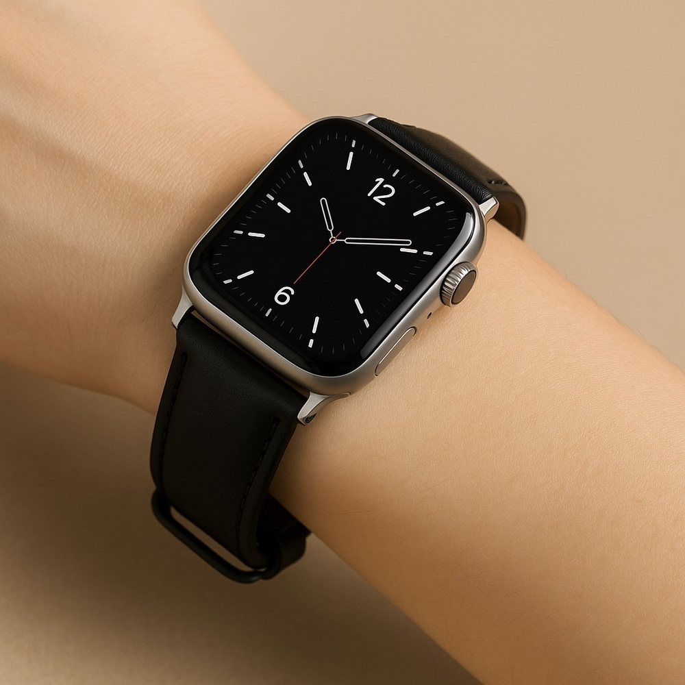 Genuine Black Calfskin Leather Apple Watch Band – Fits 38mm